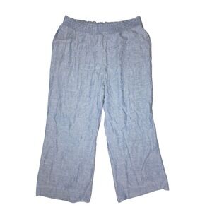 Land N Sea Linen Blend Wide Leg High Rise Light Blue Casual Pull-On Pants 2X NWT